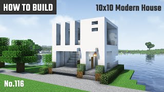 マイクラ建築：おしゃれでモダンなキューブ型の白い家の作り方。10x10ブロックで簡単に。No.116【Minecraft】