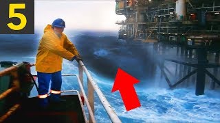 Top 5 MASSIVE Waves VS Oil Rigs - heavy seas!