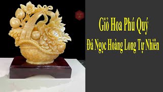 Giỏ Hoa Đá Ngọc Hoàng Long Tự Nhiên Hoa Mẫu Đơn Phong Thuỷ