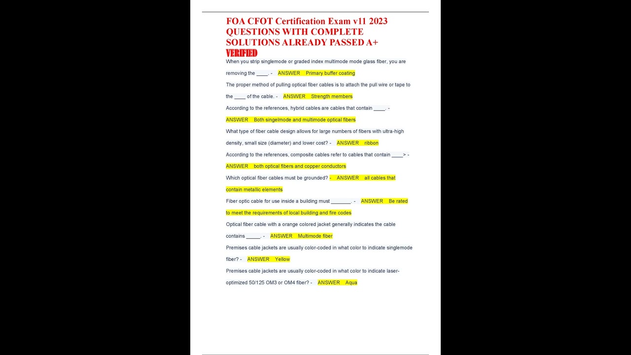 FOA CFOT Certification Exam v11 2023 QUESTIONS WITH COMPLETE SOLUTIONS ALREADY PASSED A+ VERIFIED