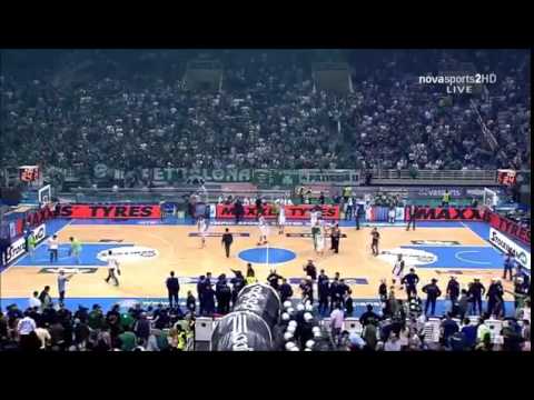 Fans of Panathinaikos attacking Olympiacos bench at OAKA