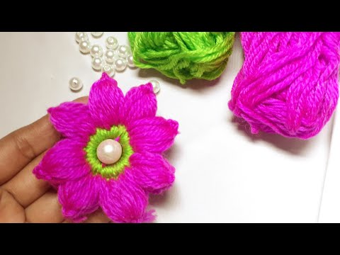 It's So Beautiful Flower Design !! Super Easy Trick With Finger -Diy Woolen Flower -Hand Embroidery