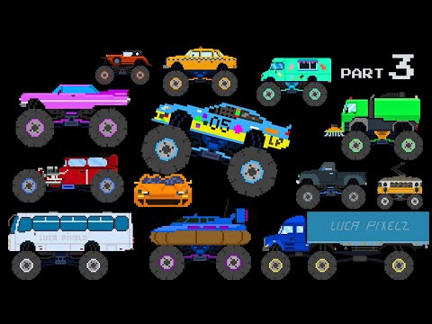 Monster Vehicles 3 | Pixel Art Stock Car, Bus, Hot Rod