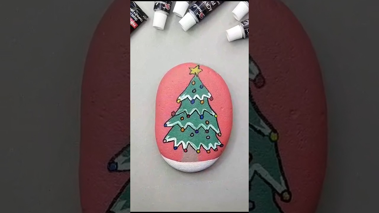 Painting Christmas Tree on the Rock with Drawlish Acrylic Paints