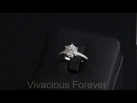Forever One DEF Round Moissanite Wedding Ring with Diamonds on Prongs 0.54ct of Natural Diamonds