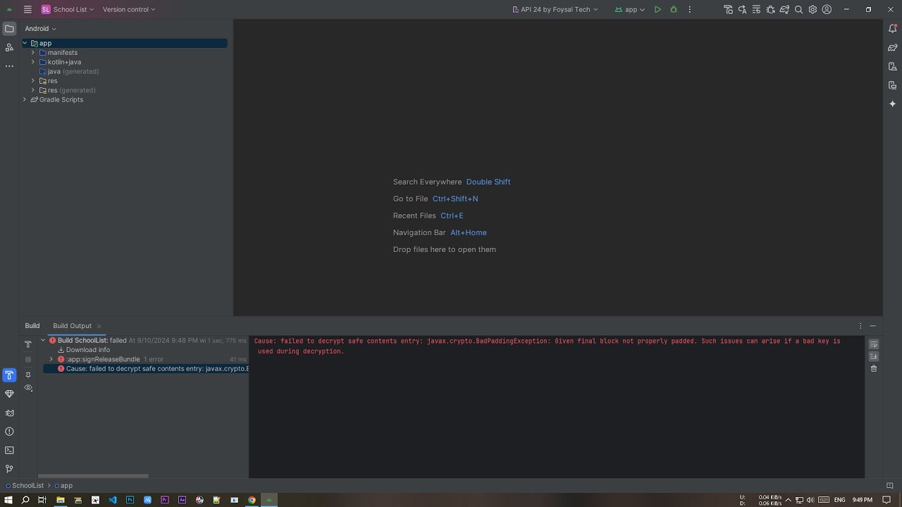 how to fix Cause: failed to decrypt safe contents entry: javax.crypto.Bad Padding Exception