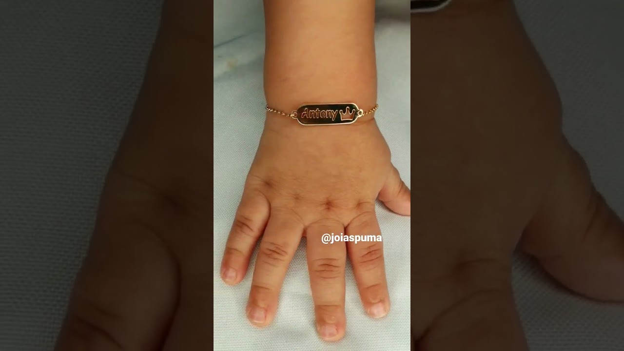 Pulseira de Bebê e Criança em Ouro Amarelo 18k. Com o Nome Gravado a Laser Personalizado.