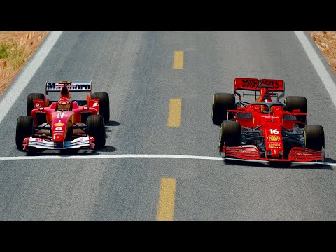 Ferrari F1 2021 vs Ferrari F1 2004 - Desert Drag Race