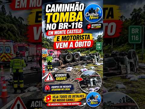 CAMINHÃO TOMBA NA BR-116 EM MONTE CASTELO/SC E MOTORISTA MORRE NO LOCAL