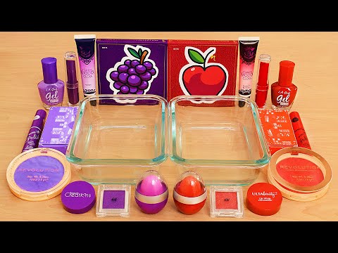 Grape vs Apple - Mixing Makeup Eyeshadow Into Slime ASMR