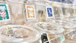 【ハメパチキーホルダー】小さな切手アート　封入とラッピング　【ハンドメイド】