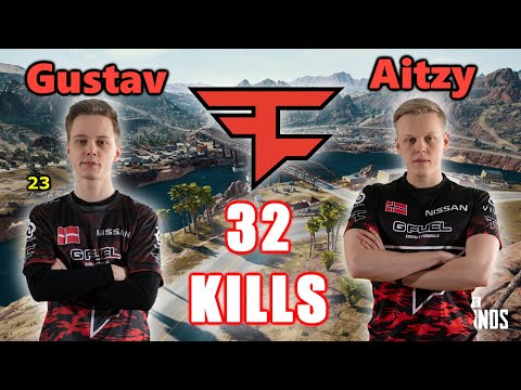 FaZe Gustav & Aitzy - 32 KILLS - M416+Mini14 - DUO vs SQUADS - PUBG