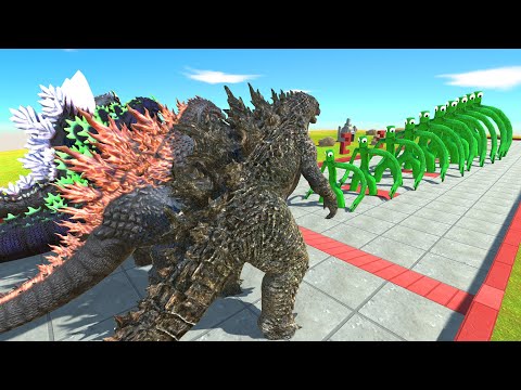 X4 Godzilla vs Different Size Rainbow Friend Green - Animal Revolt Battle Simulator
