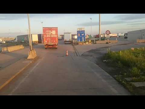 Hungary to Austria border crossing, cops checking trucks!