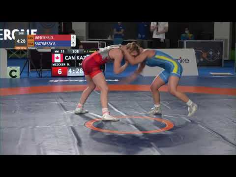 Round 2 WW - 53 kg: D. WEICKER (CAN) v. A. SAGYMBAY (KAZ)