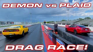 This is why Dodge is going Electric * Demon vs Plaid Tesla 1/4 Mile Drag Race