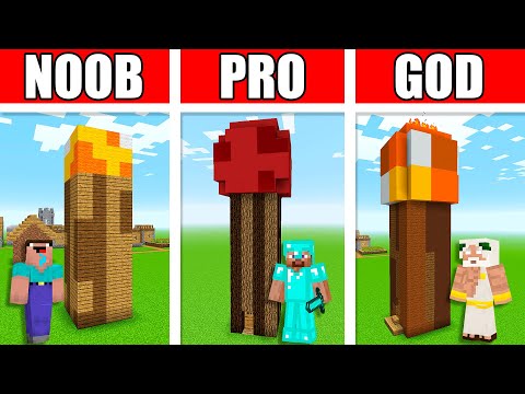 Minecraft Battle NOOB vs PRO vs GOD: TORCH HOUSE BUILD CHALLENGE - Animation