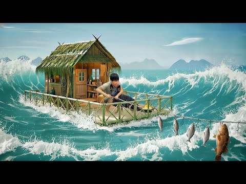 Trash Raft Survival (Ep5) With My Dog | Massive Multi-Hook Fishing Line & Cooking Seafood at Sea