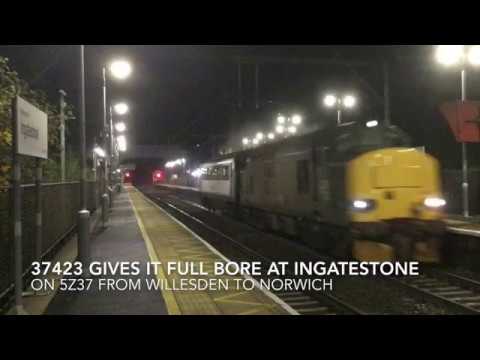 DRS 37423 gives it full bore at Ingatestone on 5Z37