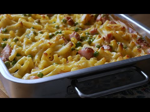 Schinken Käse Makkaroni mit Erbsen | Aus dem Backofen | Rezept | Schnell | Einfach | Nudeln | Lecker