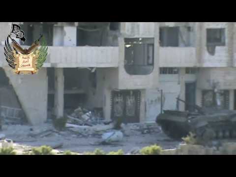 رصد كتيبة أحرار قاسيون لآليات ومدرعات النظام المدمرة على إحدى جبهات حي برزة في مدينة دمشق