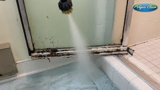 Steam Clean a moldy, rusty, gummy shower door in minutes with a Vapor Clean