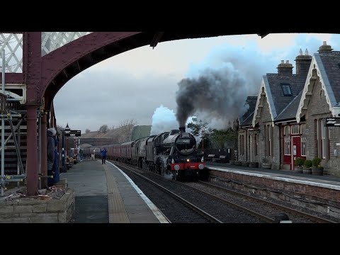45690 'Leander' & 34067 'Tangmere' Storm Kirkby Stephen Station On the Cumbrian Mountain Express