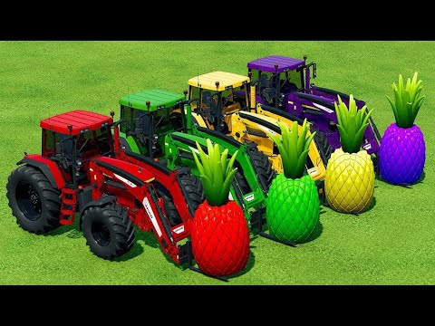 LOAD & TRANSPORT GIANT PINEAPPLE WITH JOHN DEERE TRACTORS - Farming Simulator 22