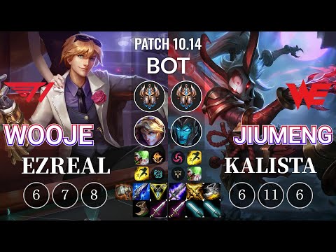 T1 Wooje Ezreal vs WE Jiumeng Kalista Bot - KR Patch 10.14