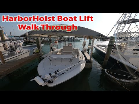 HydroHoist HarborHoist Floating Boat Lift Walk Through / Installed in Charter Fishing Marina