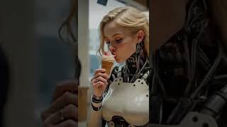 Robot Woman Enjoys Ice Cream Like a Human? 🍦🤖 #robot #humanoid