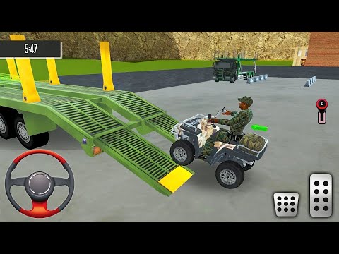 Transporting Army Quad Bike in Long Trailer Truck - Airplane Car Transporter 2023 - Android Gameplay