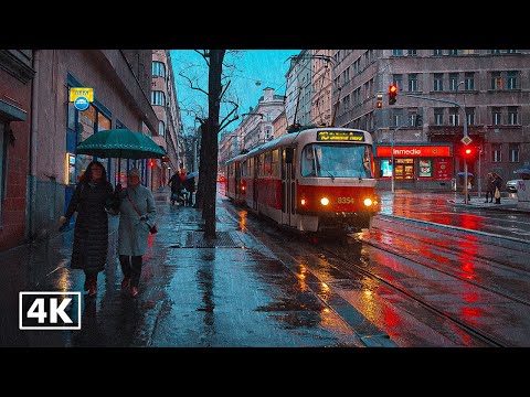 Heavy Thunderstorm in Prague City, Binaural Heavy Rain 4K
