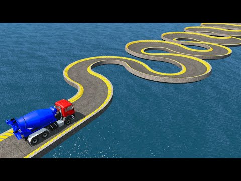 Impossibe Spiral Snake Shape Bridge Crossing Cars Vs Deep Water Rescue - BeamNG.Drive