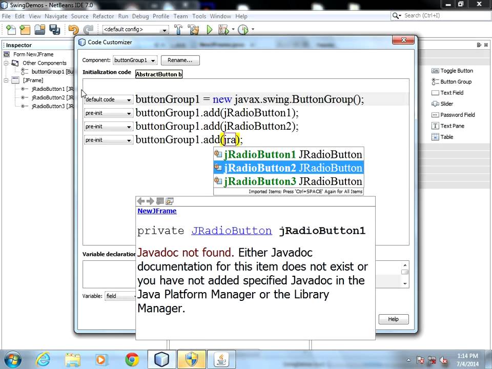Swing in Java   JRadioButton