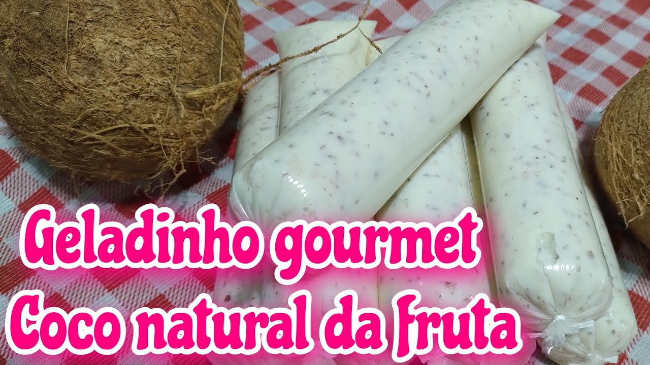 Geladinho gourmet de coco natural da fruta