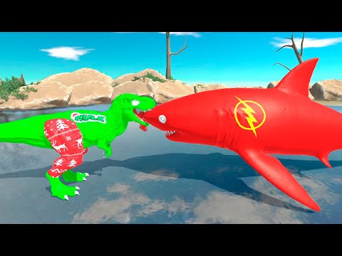 HULK VS GIANT FLASH. T-REX VS SHARK - Animal Revolt Battle Simulator