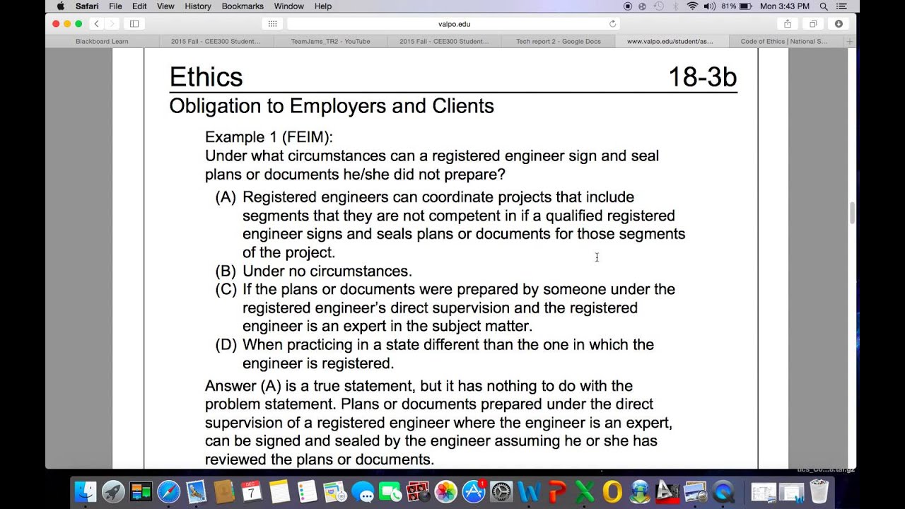 CEE 300 FE Example Ethics problem