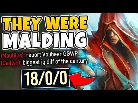 BEAT VOLIBEAR SO BAD HIS TEAM WANTED HIM BANNED! I WAS 18-0 AT 14 MINUTES - League of Legends