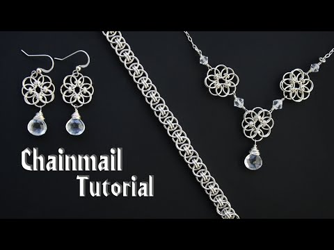 Celtic Helm Weave Chainmail Tutorial - Bracelet / Necklace with Flower Earrings Variant