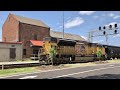 Blind Railroad Crossing With Runner, 2 Trains Passing With DPU In Lockland, Ohio & Railroad Diamonds