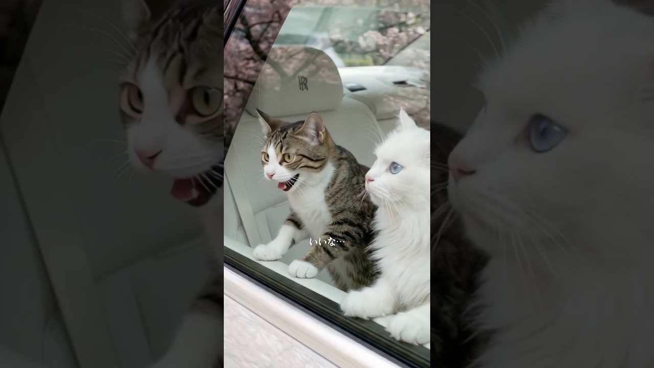 満開の桜の見つめる猫のゆきとサバが可愛すぎる #ショートドラマ