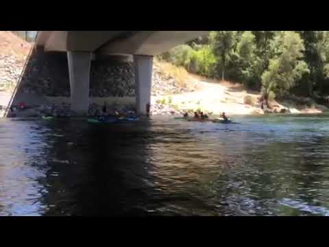 The current is slower under the bridge at the far end of the campground. About 300 yards from the end. Good play to practice kayak skills