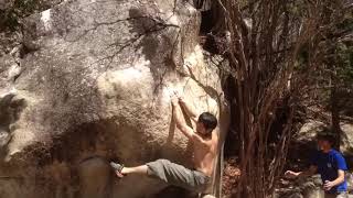 Video thumbnail of 大いなる河の流れ, 二段 (7b+). 小川山 (Ogawayama)