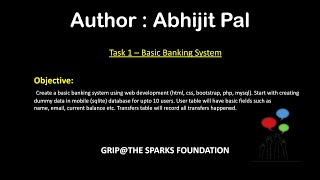 Task 1 || Basic Banking System || Internship Task || GRIP@THE SPARKS FOUNDATION