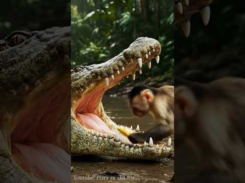 🐒🍌 Monkey Steals Banana from Crocodile’s Mouth! 😱🐊😂