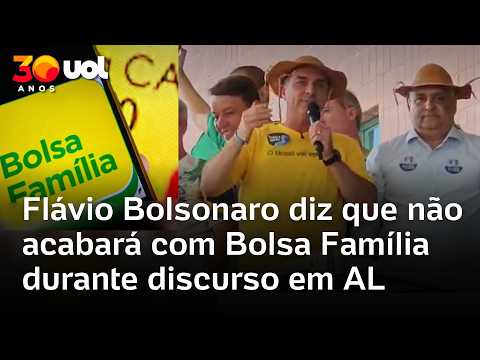 Flávio Bolsonaro diz que não acabará com Bolsa Família e destaca Gaspar como vice em discurso em AL