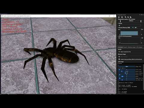 Multiple skeletal animations of a creepy spider model using Assimp + OpenGL 4.5.0 Core C++