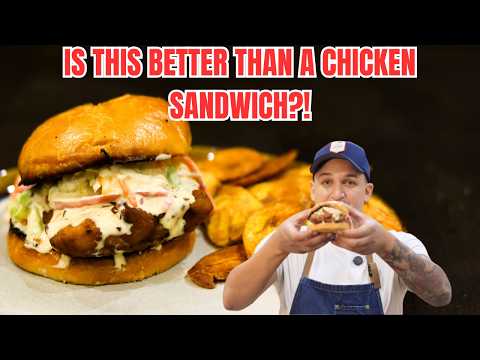 Crispy Fried Fish Sandwich |Jamaican Jerk with Mango Slaw and Plantain Chips