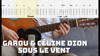 Garou & Céline Dion - Sous Le Vent - Guitare Cover / Leçon (vrais accords!) ????